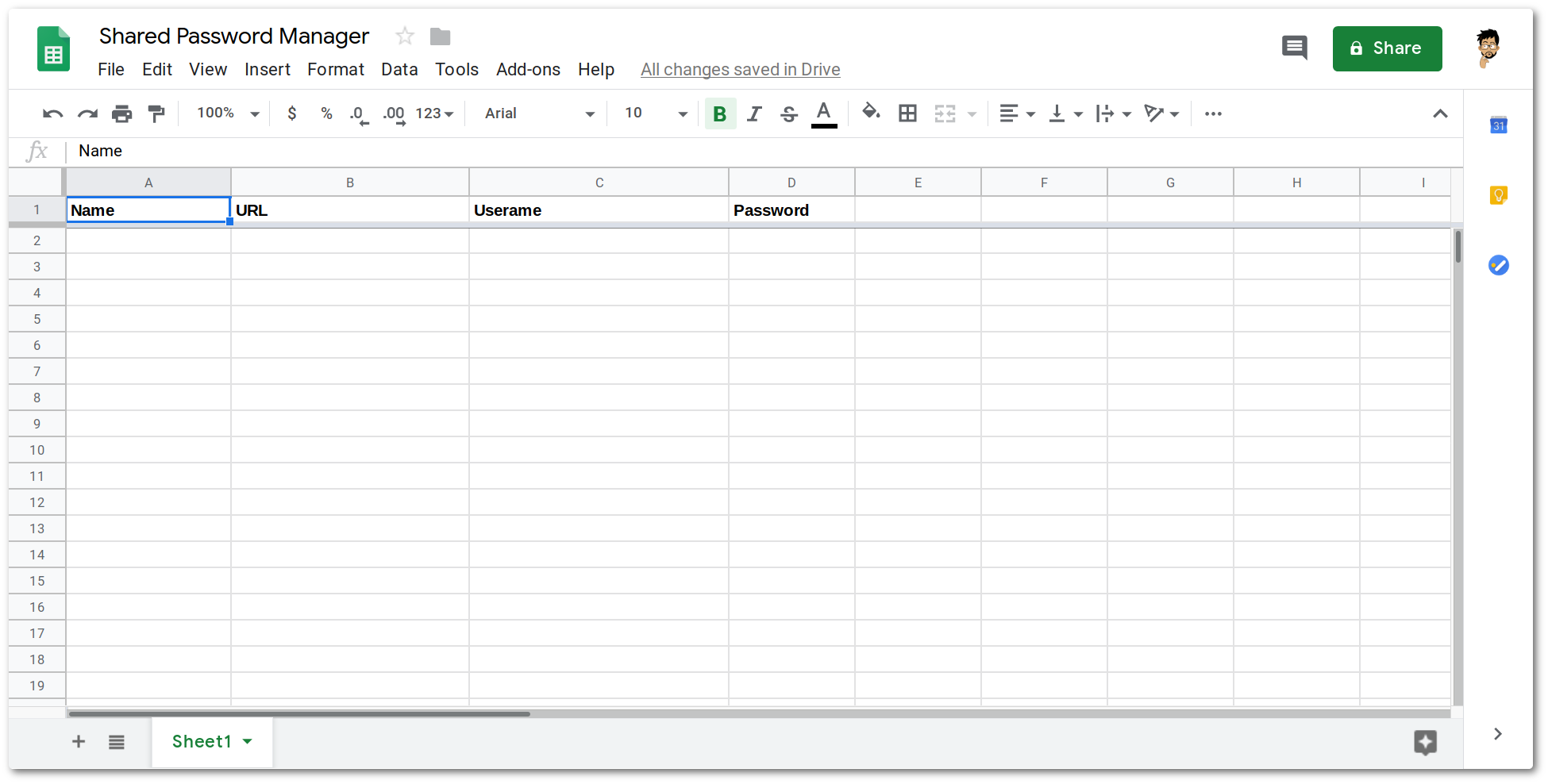 Google Sheet headers